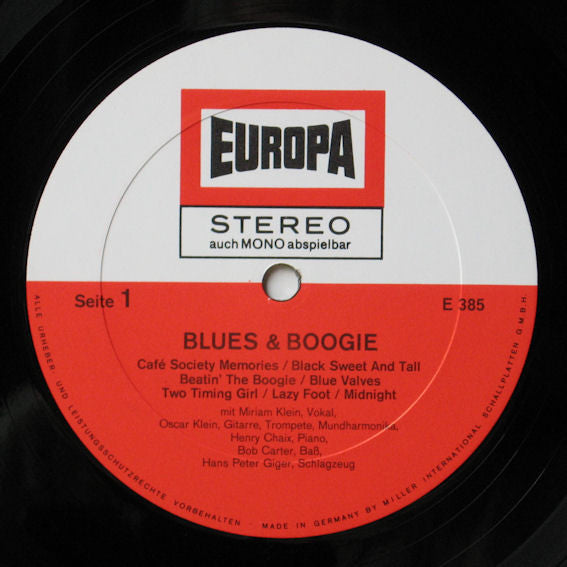 Miriam Klein, Oscar Klein, Henri Chaix, Bob Carter (2), Peter Giger : Blues & Boogie (LP)