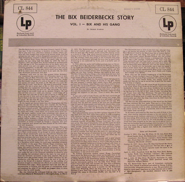 Bix Beiderbecke : The Bix Beiderbecke Story / Vol 1 - Bix And His Gang (LP, Comp, Mono, RE)