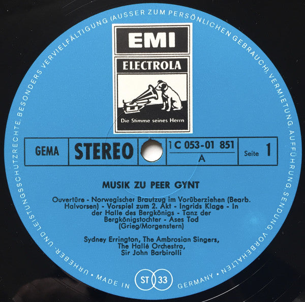 Edvard Grieg, Sir John Barbirolli, Hallé Orchestra, The Ambrosian Singers, Sheila Armstrong : Peer Gynt (LP)