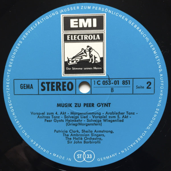 Edvard Grieg, Sir John Barbirolli, Hallé Orchestra, The Ambrosian Singers, Sheila Armstrong : Peer Gynt (LP)