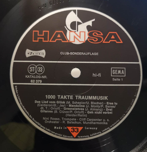 Nini Rosso, Cliff Carpenter Und Sein Orchester, Rolf Balschun : 1000 Takte Traummusik (LP, Album, Club)