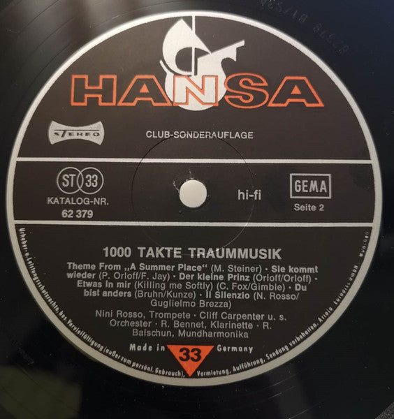 Nini Rosso, Cliff Carpenter Und Sein Orchester, Rolf Balschun : 1000 Takte Traummusik (LP, Album, Club)