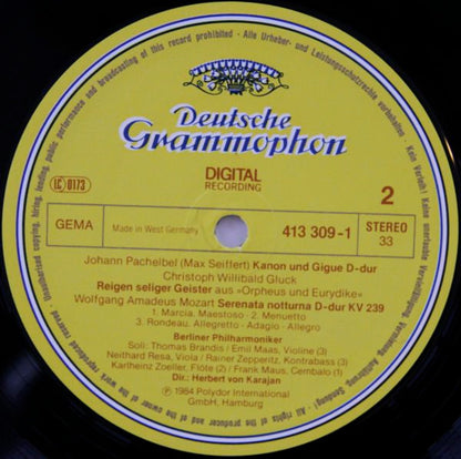 Tomaso Albinoni, Johann Pachelbel, Johann Sebastian Bach, Wolfgang Amadeus Mozart, Christoph Willibald Gluck, Berliner Philharmoniker, Herbert von Karajan : Albinoni: Adagio • Pachelbel: Canon • Bach: Air • Vivaldi: La Notte • Mozart: Serenata Notturna • Gluck: Reigen Seliger Geister = Dance Of The Blessed Spirits (LP, Album)