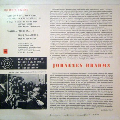 Johannes Brahms : Koncert A Moll Pro Housle, Violoncello A Orchestr, Op. 102 / Tragická Předehra, Op. 81 (LP, Mono, Club)