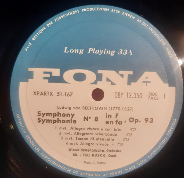 Joseph Haydn / Ludwig van Beethoven - Wiener Symphoniker, Fritz Busch : Symphony No. 101 "The Clock" / Symphony N° 8  (LP, Album)