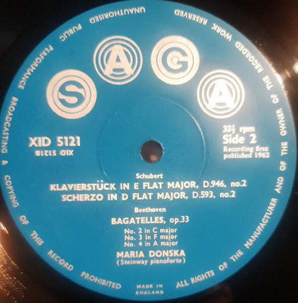 Ludwig van Beethoven / Franz Schubert, Maria Donska : Piano Sonata In D Minor, Opus 31 No.2 / Bagatelles Opus 33 / Klavierstück In E Flat, D946 / Scherzo In D Flat, D593 (LP)