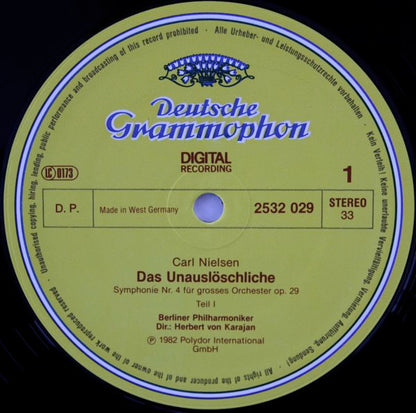 Carl Nielsen, Berliner Philharmoniker • Herbert von Karajan : Symphonie No. 4 »The Inextinguishable = Das Unauslöschliche« (LP)