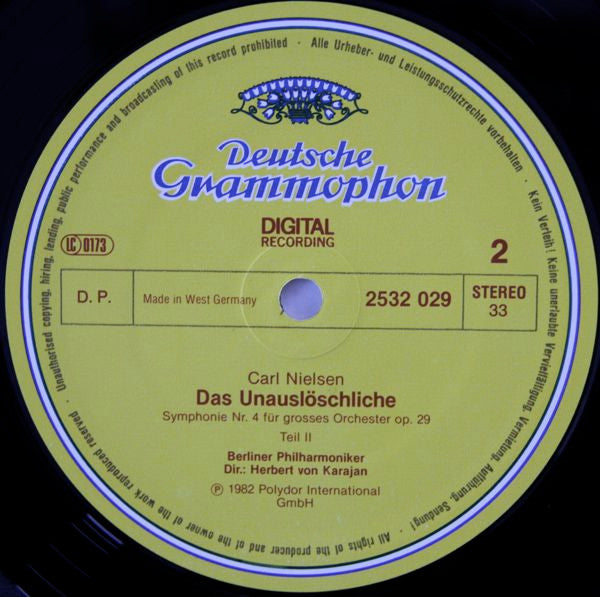 Carl Nielsen, Berliner Philharmoniker • Herbert von Karajan : Symphonie No. 4 »The Inextinguishable = Das Unauslöschliche« (LP)