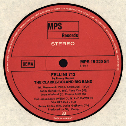 Clarke-Boland Big Band : Fellini 712 (LP, Album)