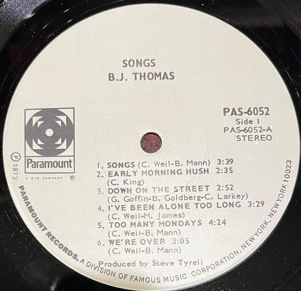 B.J. Thomas : Songs (LP, Album, Gat)