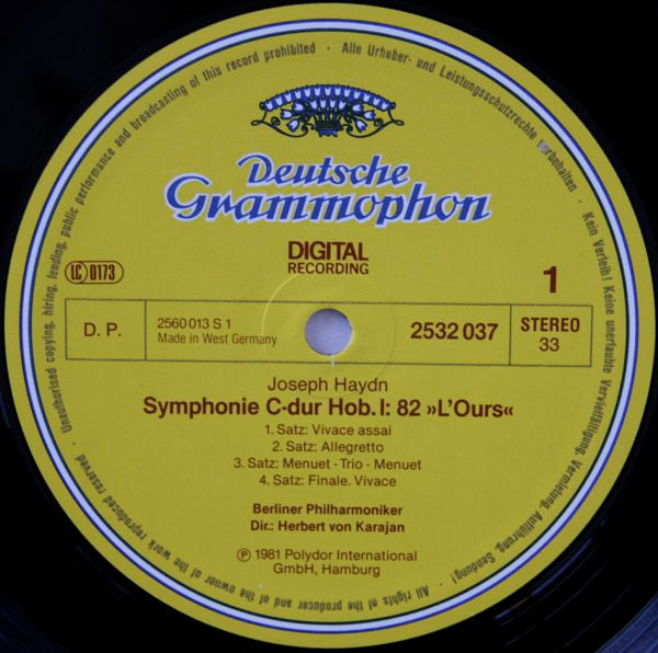 Joseph Haydn, Berliner Philharmoniker, Herbert Von Karajan : Symphonien No. 82 »L'Ours • The Bear • Der Bär« • No. 87 (LP, Album)