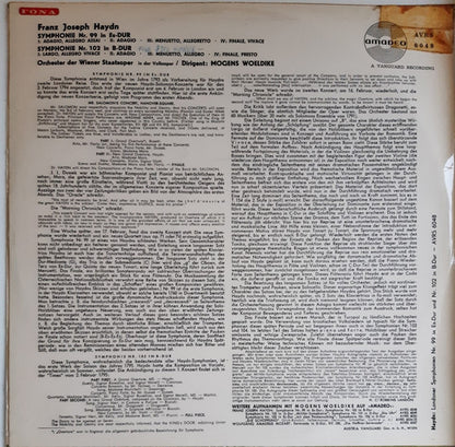 Joseph Haydn, Orchester Der Wiener Staatsoper, Mogens Wöldike : Londoner Symphonien Nr. 99 In ES-dur Und Nr. 102 In B-dur (LP)