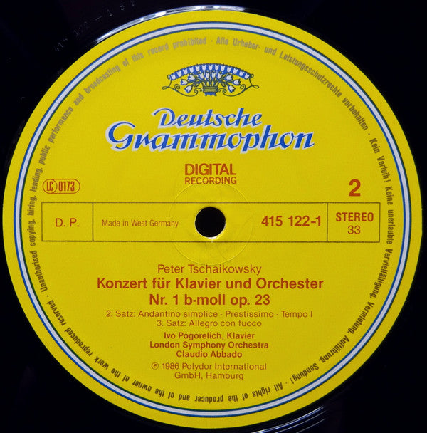 Pyotr Ilyich Tchaikovsky, London Symphony Orchestra, Ivo Pogorelich · Claudio Abbado : Klavierkonzert No. 1 (LP)