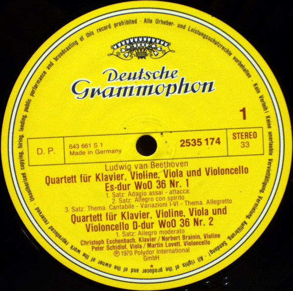 Ludwig van Beethoven – Christoph Eschenbach, Amadeus-Quartett : Die Klavierquartette (LP, RE, RP)