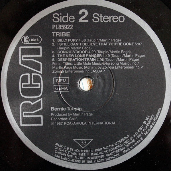 Bernie Taupin : Tribe (LP, Album)