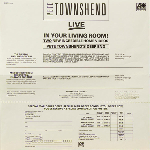 Pete Townshend’s Deep End : Live! (LP, Album, SP )