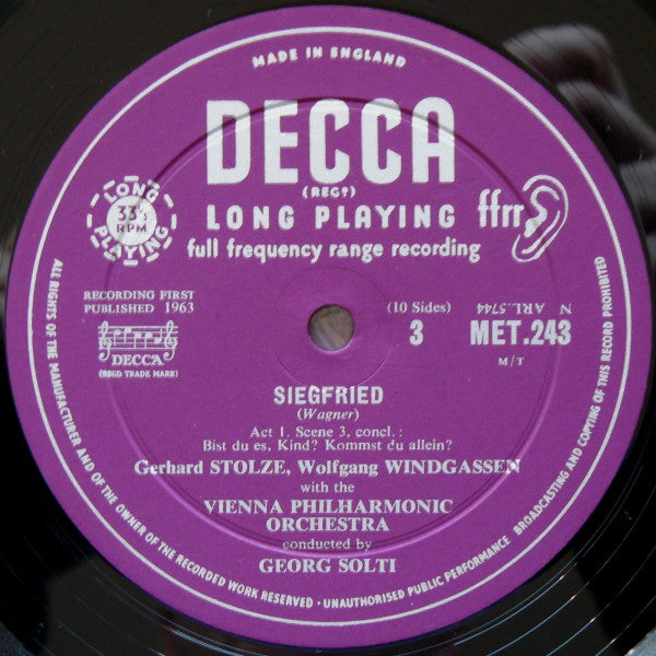 Richard Wagner, Wolfgang Windgassen, Birgit Nilsson, Hans Hotter, Gerhard Stolze, Gustav Neidlinger, Joan Sutherland, Wiener Philharmoniker, Georg Solti : Siegfried (Box + 5xLP, Mono)
