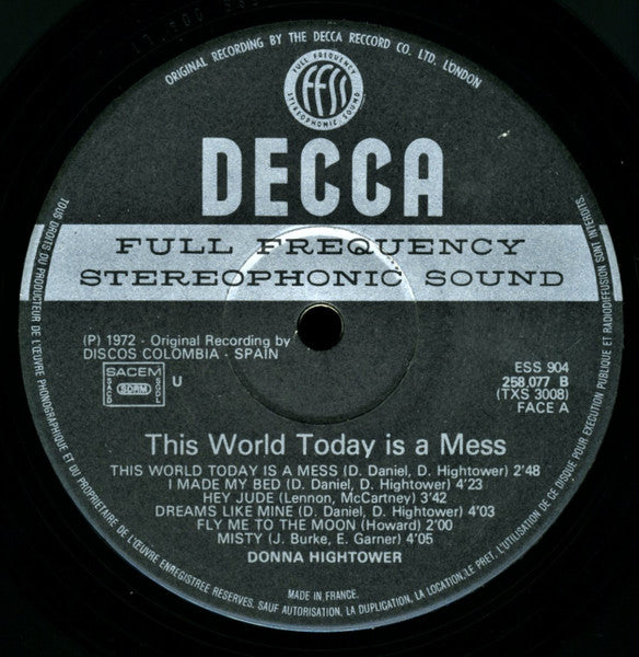 Donna Hightower : This World Today Is A Mess (LP, Album, A.R)