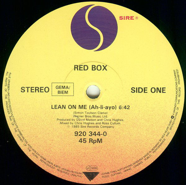 Red Box : Lean On Me (12", Single)