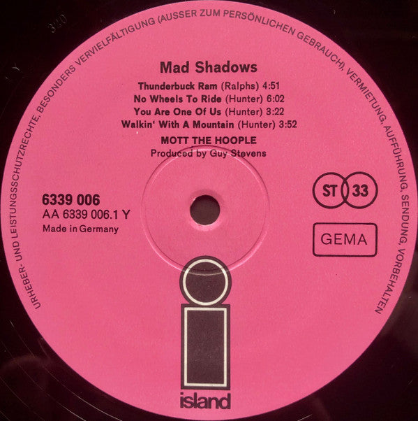 Mott The Hoople : Mad Shadows (LP, Album, Gat)