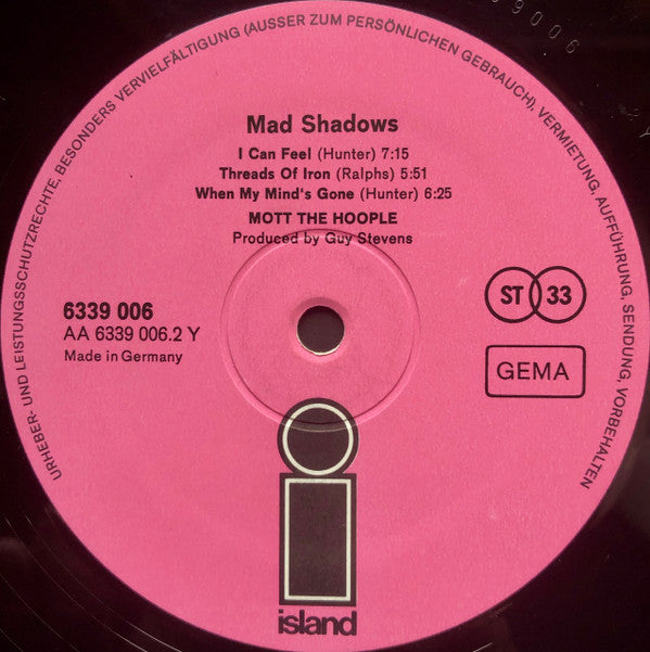 Mott The Hoople : Mad Shadows (LP, Album, Gat)