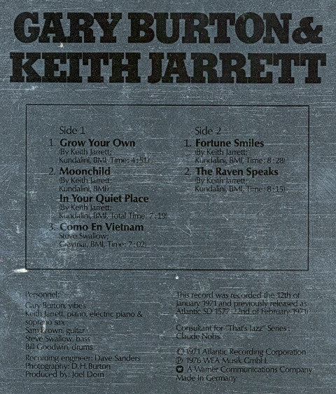 Gary Burton & Keith Jarrett : Gary Burton & Keith Jarrett (LP, Album, RE, Gat)