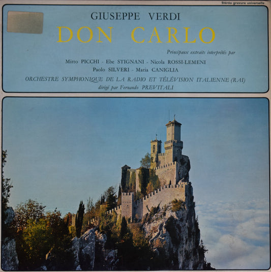 Giuseppe Verdi, Orchestre Symphonique de la Radio Television Italienne, Fernando Previtali, Mirto Picchi, Ebe Stignani, Nicola Rossi-Lemeni, Paolo Silveri, Maria Caniglia : Don Carlo (LP, Album)