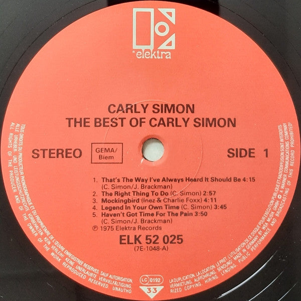 Carly Simon : The Best Of Carly Simon (LP, Comp, RE)