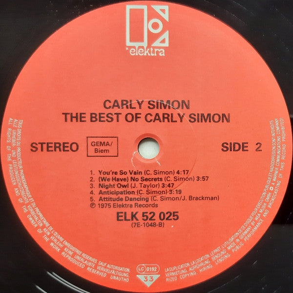 Carly Simon : The Best Of Carly Simon (LP, Comp, RE)