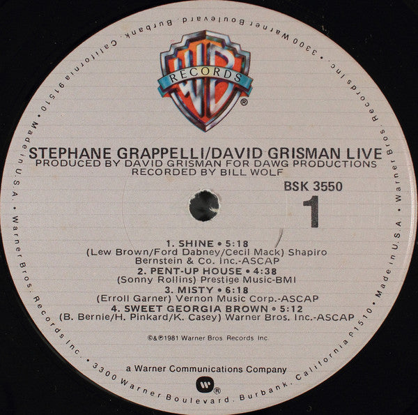 Stéphane Grappelli / David Grisman : Live (LP, Album, Gat)