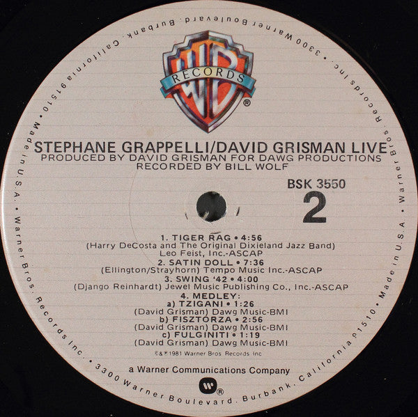 Stéphane Grappelli / David Grisman : Live (LP, Album, Gat)