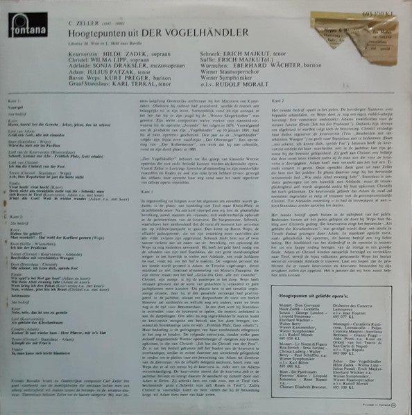 Carl Zeller, Hilde Zadek, Wilma Lipp, Julius Patzak, Erich Majkut, Eberhard Wächter, Wiener Staatsopernchor, Wiener Symphoniker, Rudolf Moralt : Der Vogelhändler (Hoogtepunten) (LP, Album)