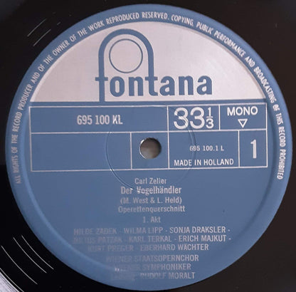 Carl Zeller, Hilde Zadek, Wilma Lipp, Julius Patzak, Erich Majkut, Eberhard Wächter, Wiener Staatsopernchor, Wiener Symphoniker, Rudolf Moralt : Der Vogelhändler (Hoogtepunten) (LP, Album)
