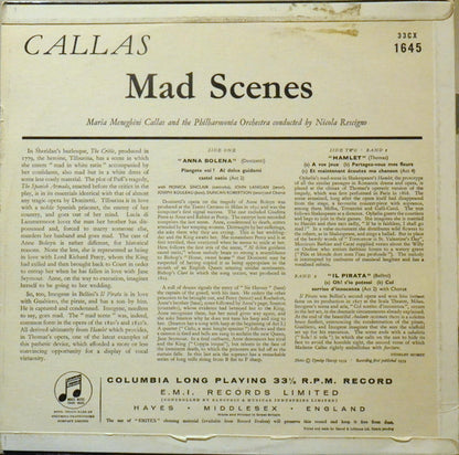 Maria Callas : Mad Scenes From Anna Bolena * Hamlet * Il Pirata (LP, Mono)