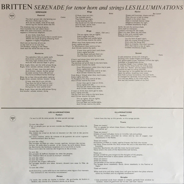 Benjamin Britten / Peter Pears, Barry Tuckwell, London Symphony Orchestra, English Chamber Orchestra, Benjamin Britten : Serenade For Tenor, Horn And Strings / Les Illuminations (LP, Album)