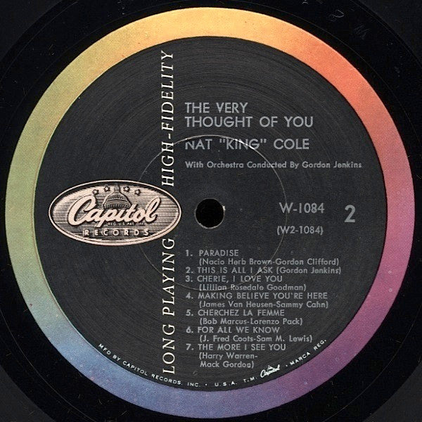 Nat King Cole, Gordon Jenkins And His Orchestra : The Very Thought Of You (LP, Album, Mono, Scr)