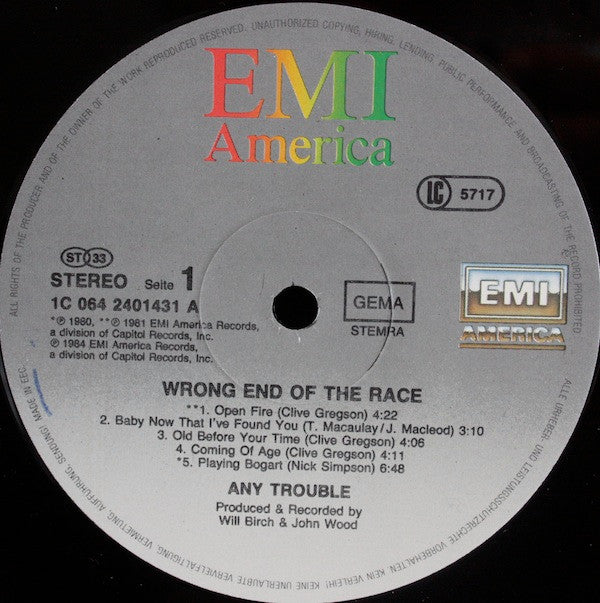 Any Trouble : Wrong End Of The Race (LP, Album)