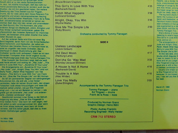 Ella Fitzgerald : Sunshine Of Your Love (LP, Album, RP)