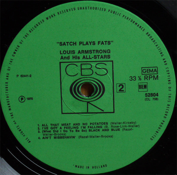 Louis Armstrong And His All-Stars : Satch Plays Fats (LP, RE)