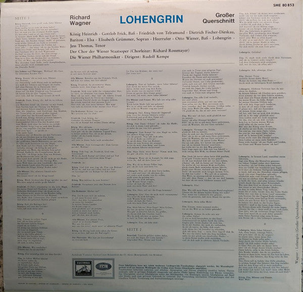 Richard Wagner, Elisabeth Grümmer, Dietrich Fischer-Dieskau · Gottlob Frick, Jess Thomas · Otto Wiener, Wiener Staatsopernchor, Wiener Philharmoniker, Rudolf Kempe : Lohengrin (Großer Querschnitt) (LP)