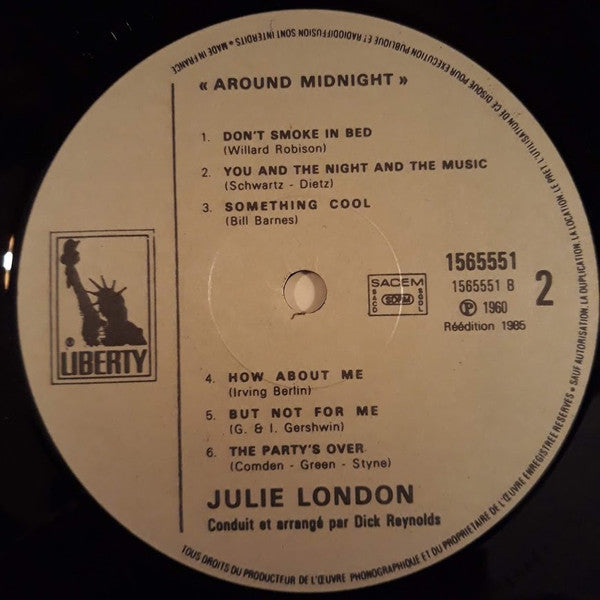 Julie London : Around Midnight (LP, Album, RE, Emb)