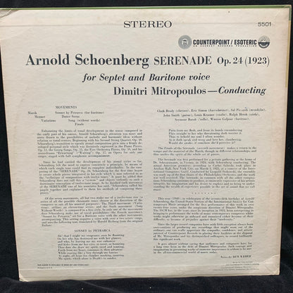 Arnold Schoenberg - Dimitri Mitropoulos, ISCM Concert Group : Serenade Op. 24 (1923) For Septet And Baritone Voice (LP, Album, RE)