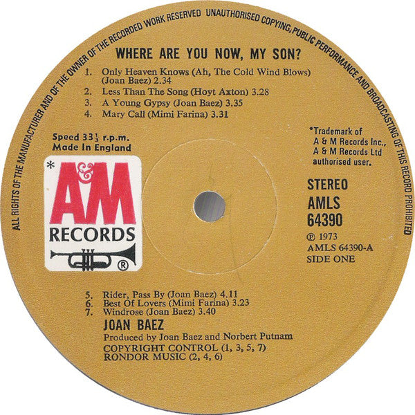 Joan Baez : Where Are You Now, My Son? (LP, Album)