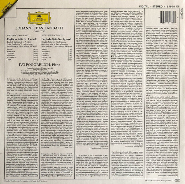 Johann Sebastian Bach - Ivo Pogorelich : Englische Suiten Nos. 2 & 3 (LP)