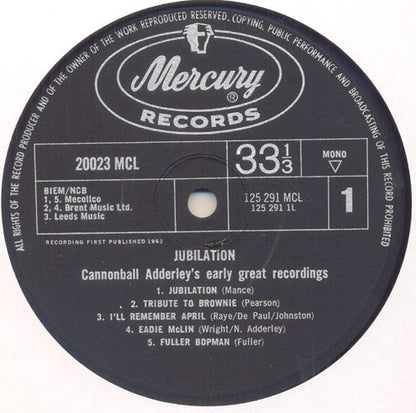 Cannonball Adderley : Jubilation: Cannonball Adderley's Early Great Recordings (LP, Comp, Mono)