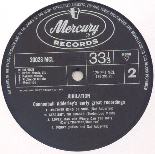 Cannonball Adderley : Jubilation: Cannonball Adderley's Early Great Recordings (LP, Comp, Mono)