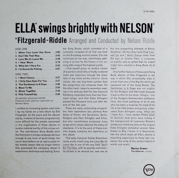Ella Fitzgerald - Nelson Riddle : Ella Swings Brightly With Nelson (LP, Album, MGM)
