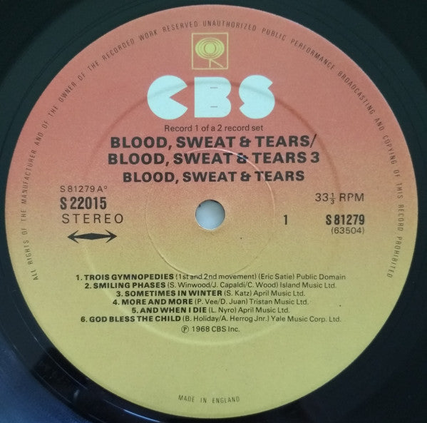 Blood, Sweat And Tears : Blood, Sweat & Tears / Blood, Sweat & Tears 3 (2xLP, Comp)