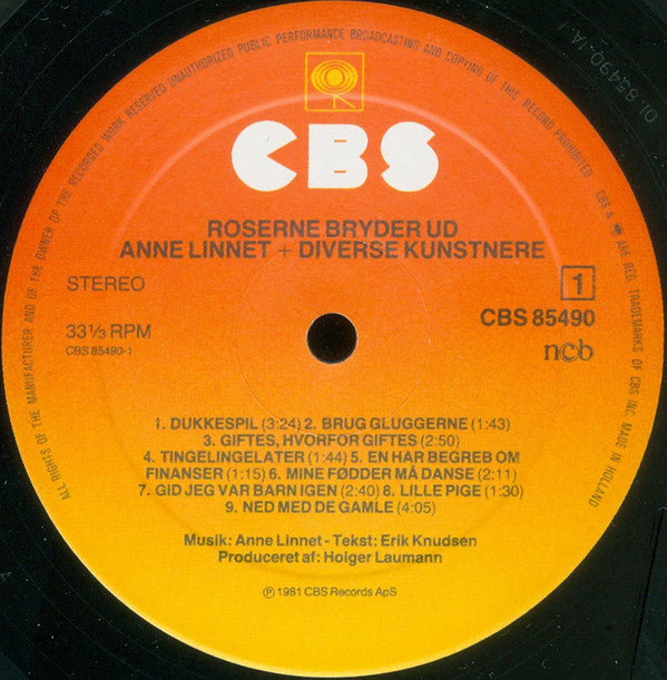 Anne Linnet Og Erik Knudsen : Roserne Bryder Ud (LP, Album)