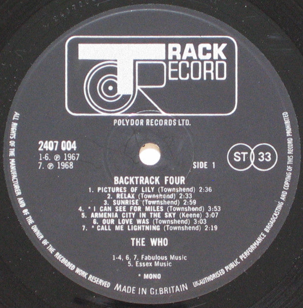 The Who / Jimi Hendrix : Backtrack 4 (LP, Comp, Mono)